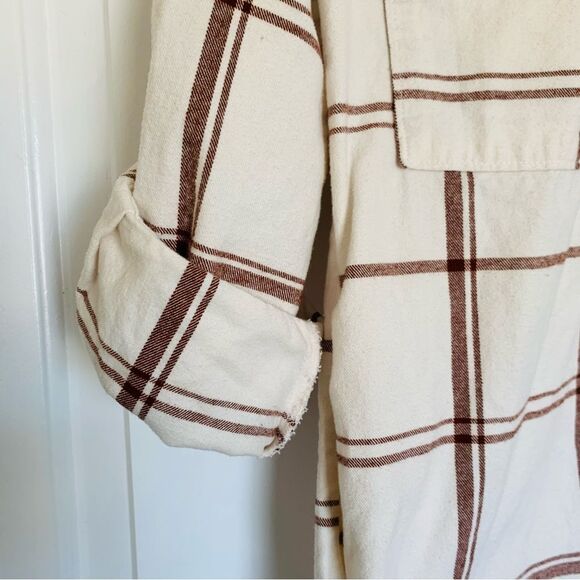 Universal Thread Cute Cream & Brown Plaid Flannel Dress/Shacket with Pockets | M - Picture 6 of 9